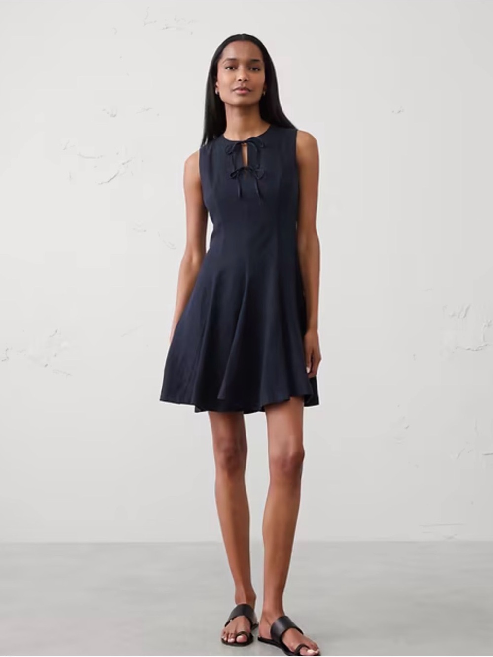 Banana Republic Navy Sleeveless Midi Dress with Front Tie